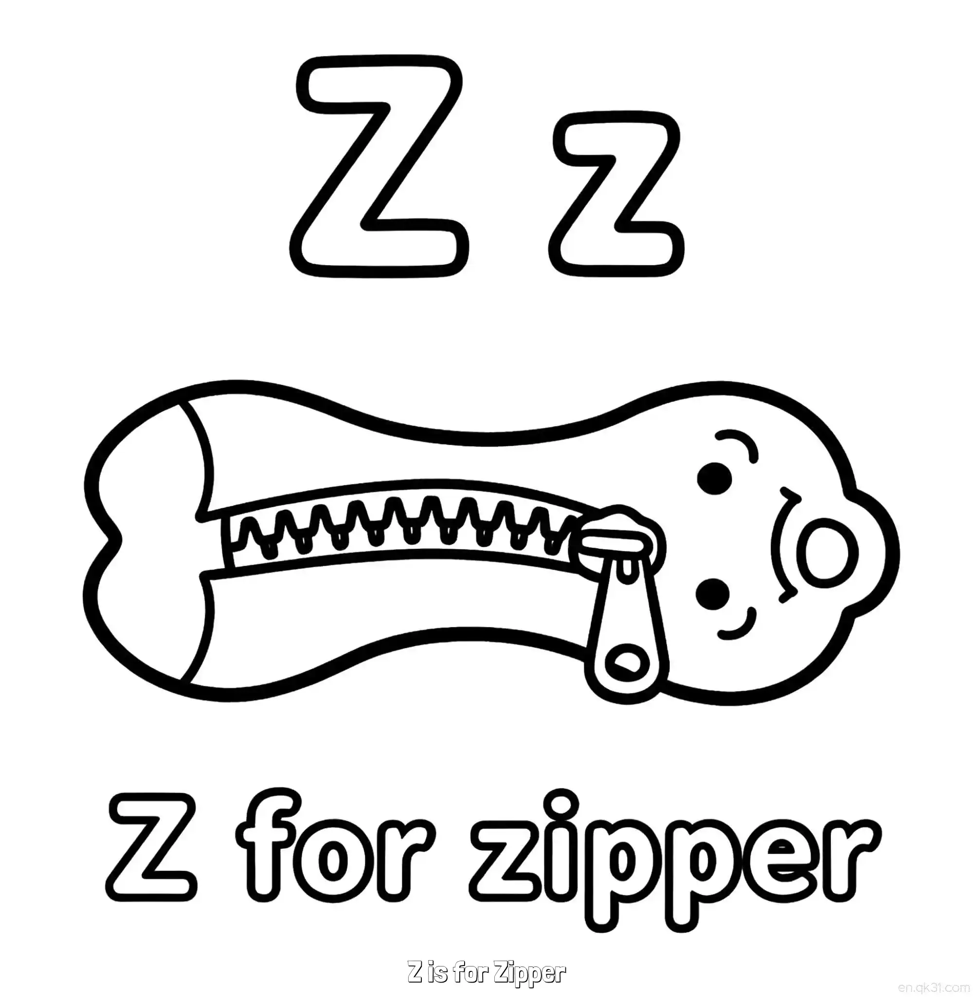 免费 Z代表拉链 简笔画 素描 涂鸦 - 免费可打印认识英文字母 下载PDF 简笔画涂色页