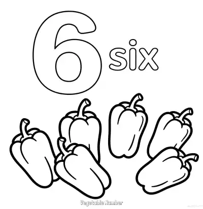 蔬菜数字6 简笔画 素描 涂鸦 - 免费可打印数字涂色画 下载PDF – 免费可打印简笔画涂色画