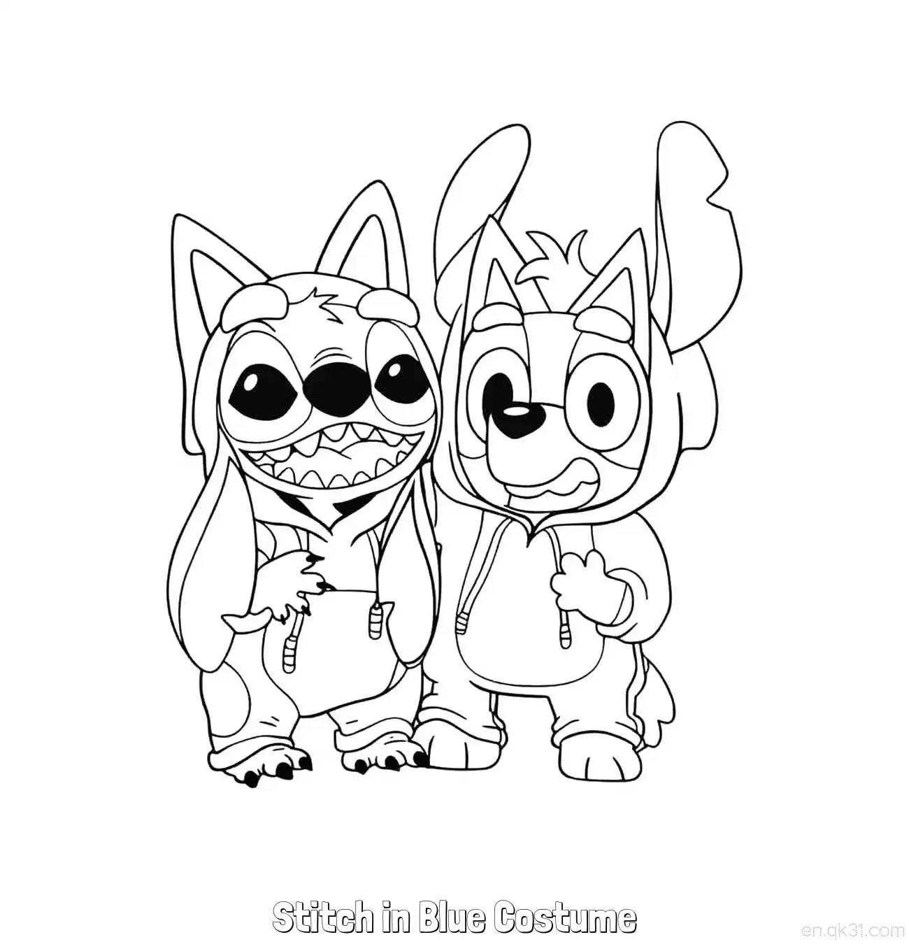 免费 穿蓝色戏服的史迪仔 简笔画 素描 涂鸦 - 免费可打印星际宝贝史迪奇 下载PDF 简笔画涂色页