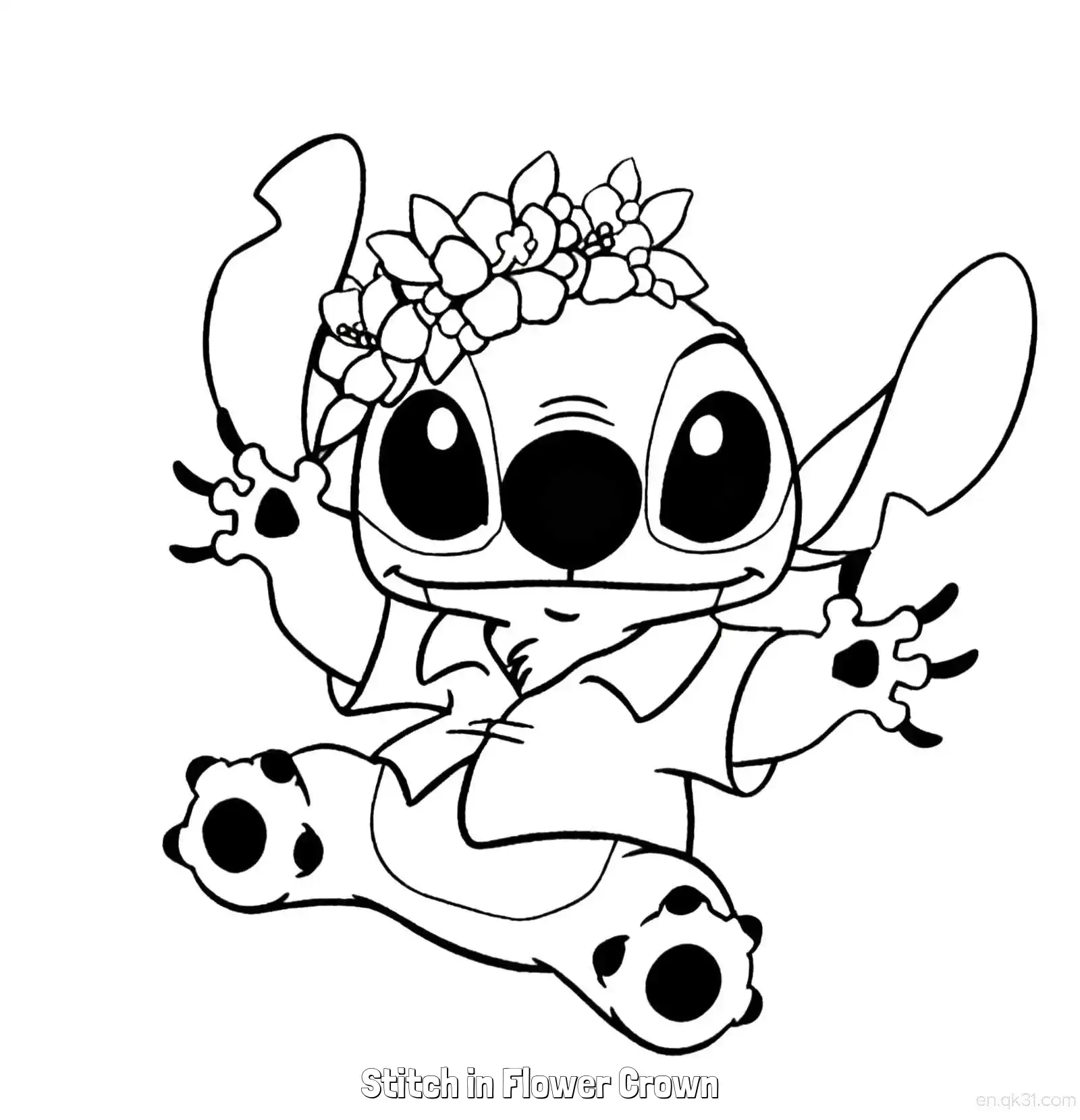 免费 戴花环的史迪仔 简笔画 素描 涂鸦 - 免费可打印星际宝贝史迪奇 下载PDF 简笔画涂色页