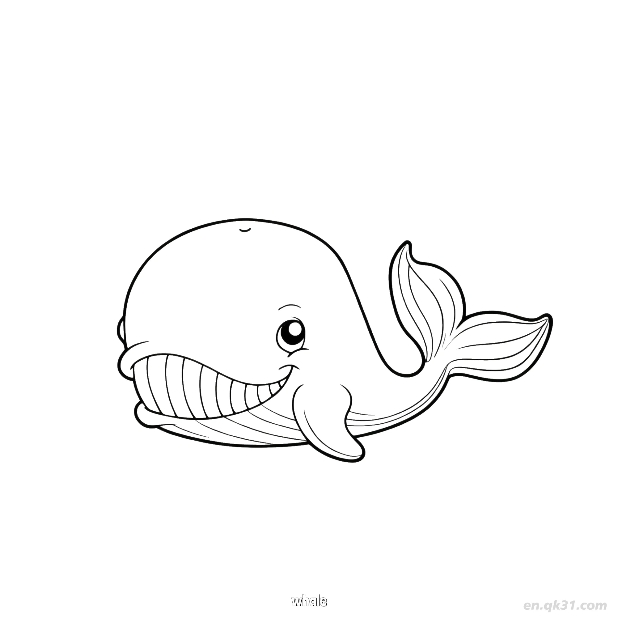 免费 微笑大卡通鲸鱼涂色页  简笔画涂色页