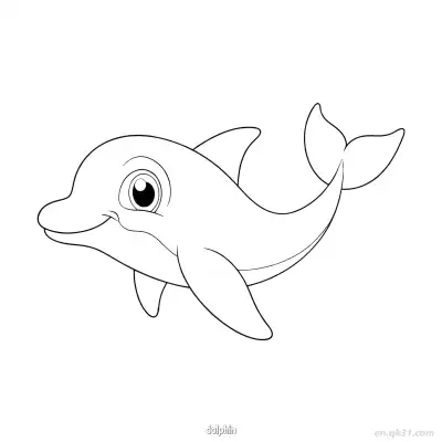 卡通大眼海豚涂色页 – 免费可打印简笔画涂色画