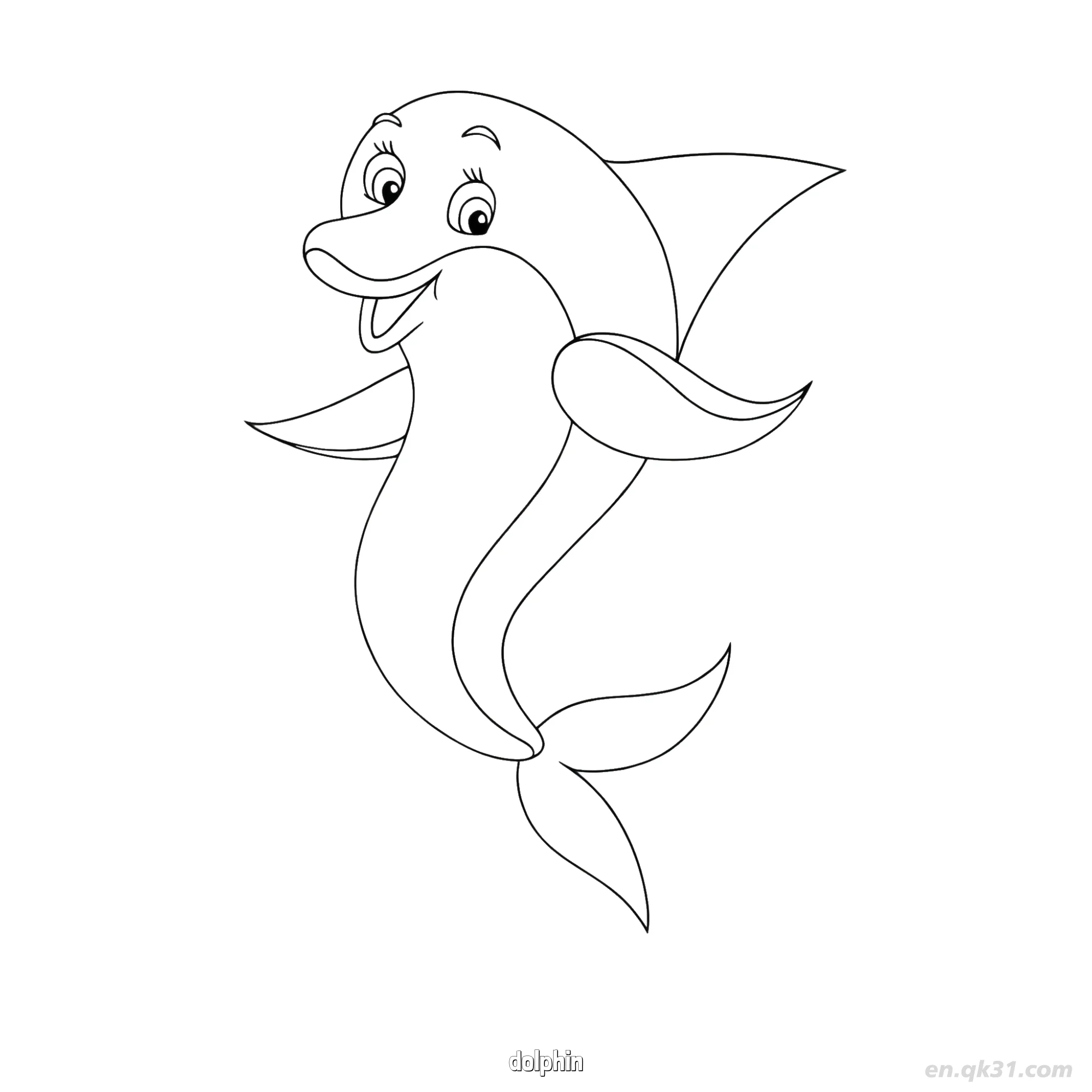 免费 带睫毛卡通海豚涂色页 简笔画涂色页