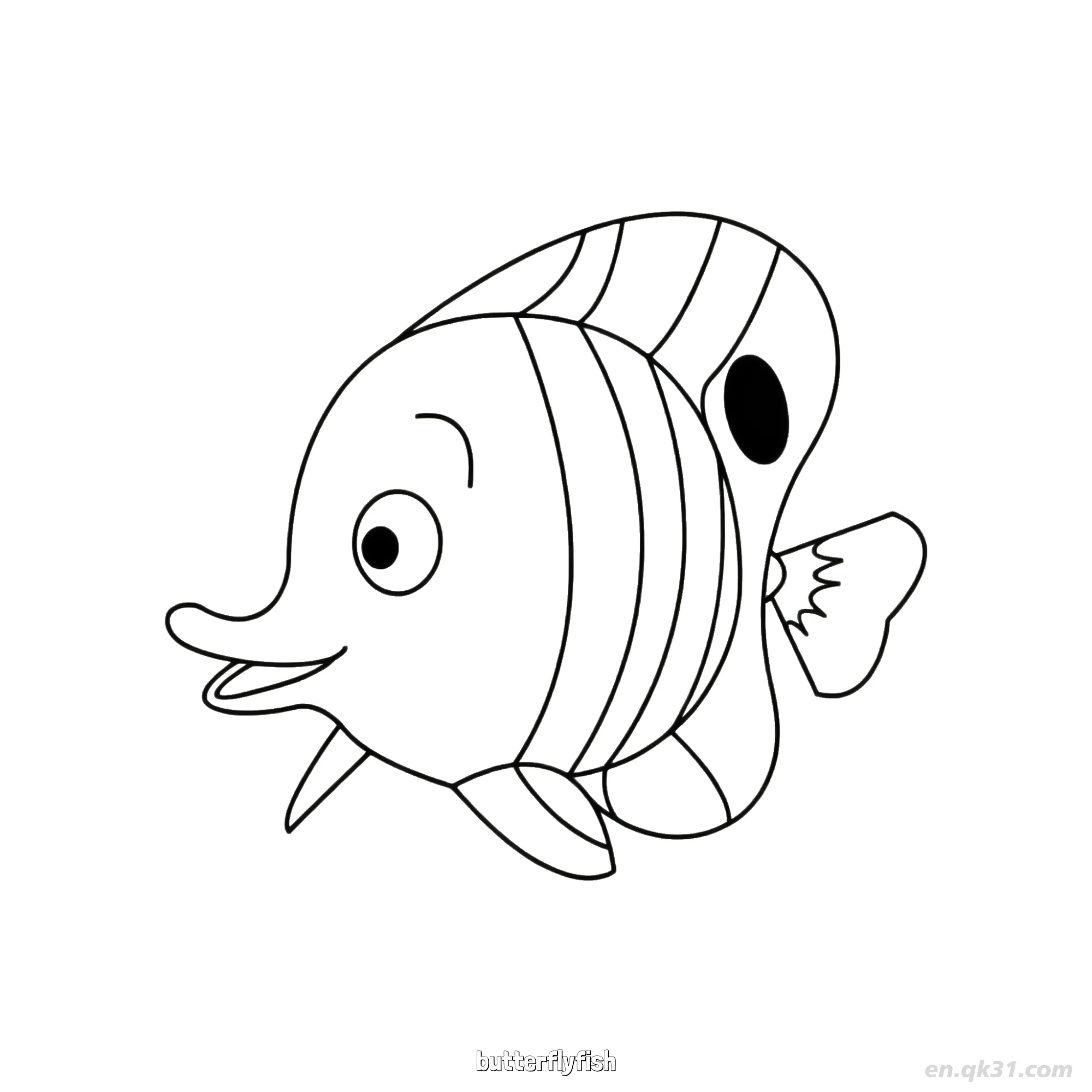 免费 斑点眼蝴蝶鱼涂色页  简笔画涂色页