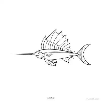 经典旗鱼线条艺术  – 免费可打印简笔画涂色画