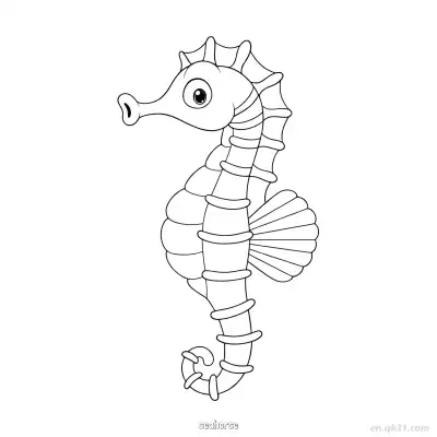经典海马线条艺术  – 免费可打印简笔画涂色画