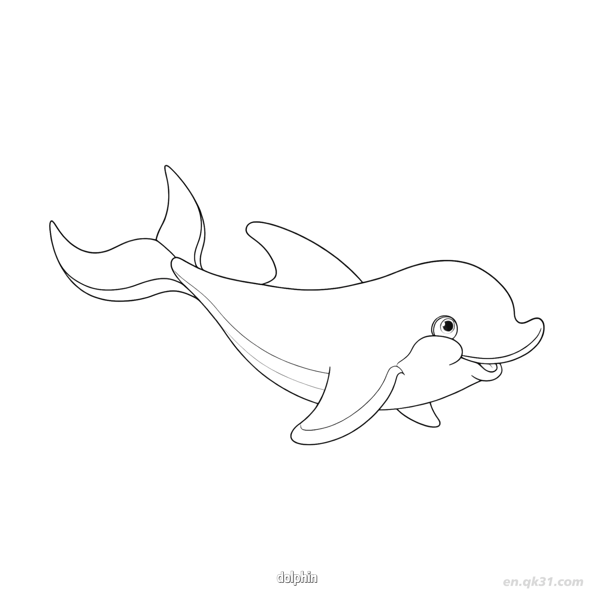 免费 弯曲微笑海豚涂色页 简笔画涂色页
