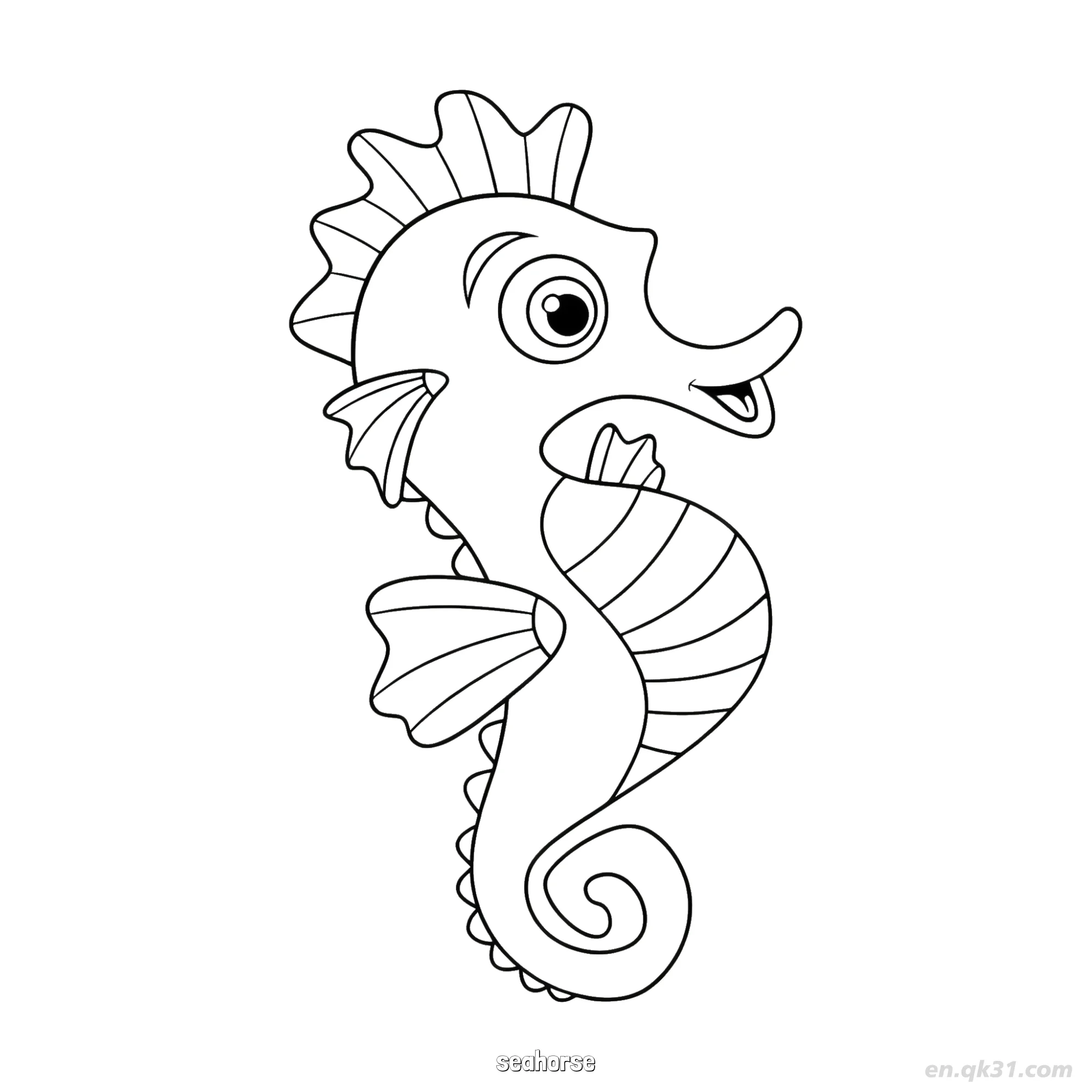 免费 曲线条纹海马涂色页  简笔画涂色页