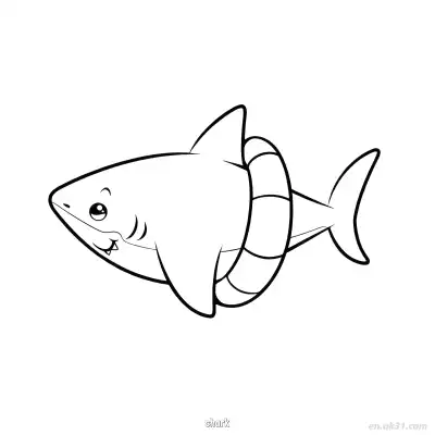 戴救生圈可爱鲨鱼  – 免费可打印简笔画涂色画