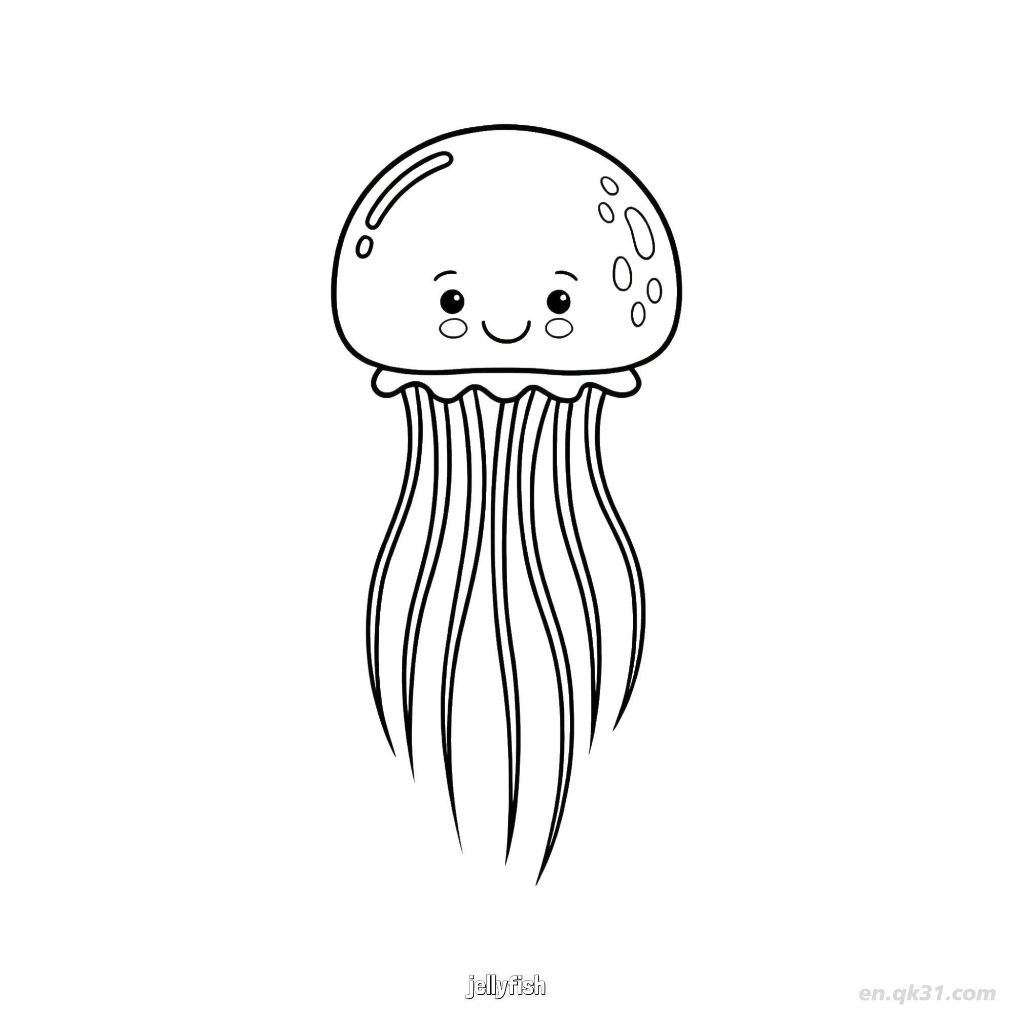 免费 可爱波浪钟形水母涂色页  简笔画涂色页