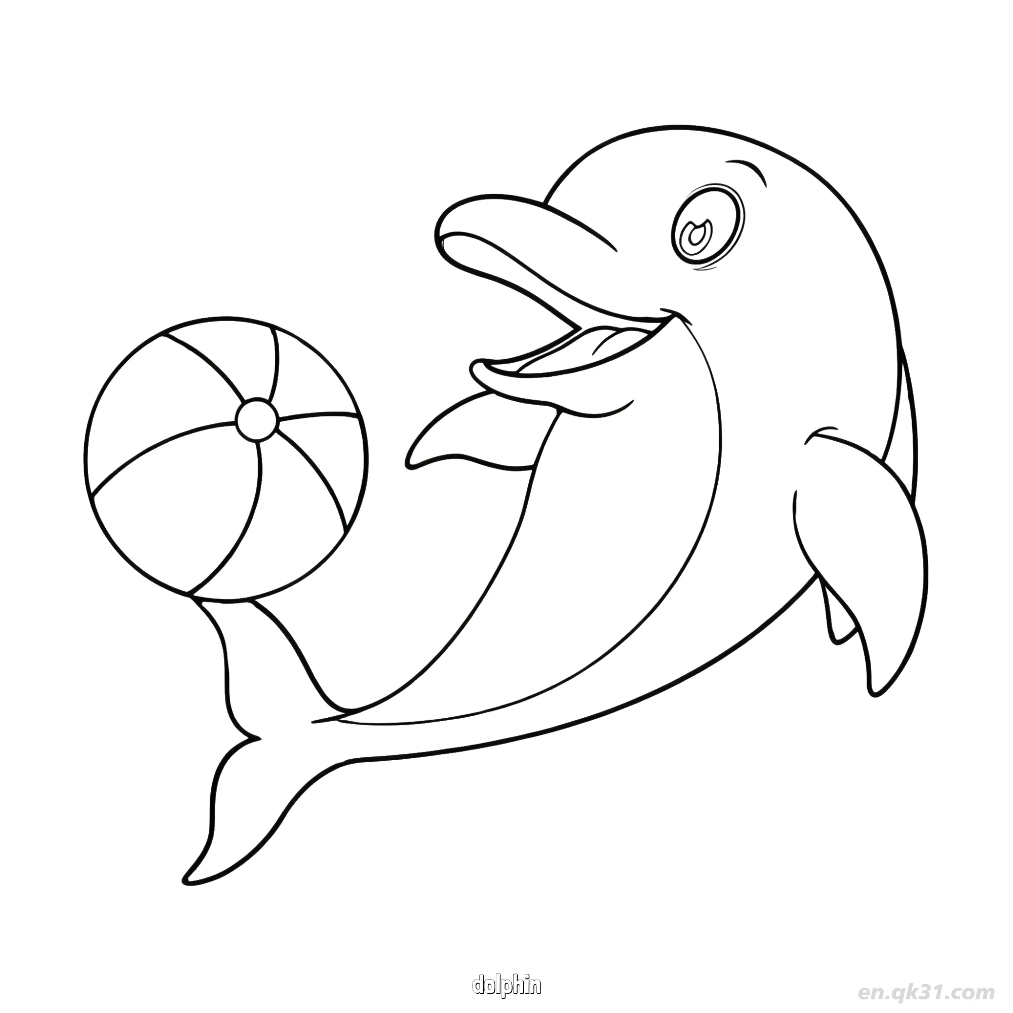 免费 尾部顶球海豚涂色页 简笔画涂色页