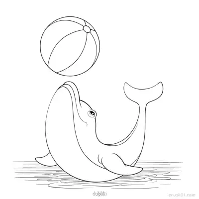 顶沙滩球海豚涂色页 – 免费可打印简笔画涂色画
