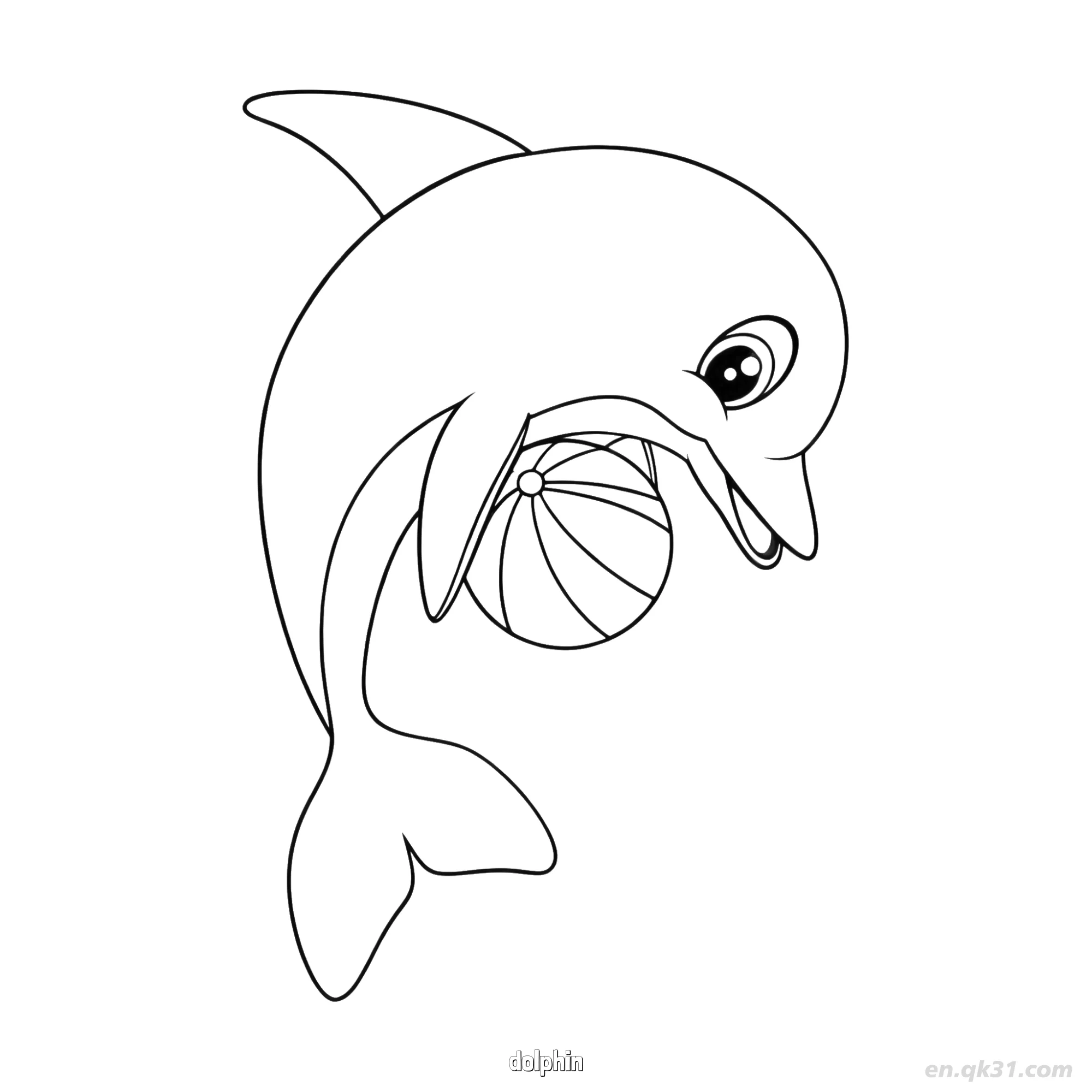 免费 拿沙滩球海豚涂色页 简笔画涂色页