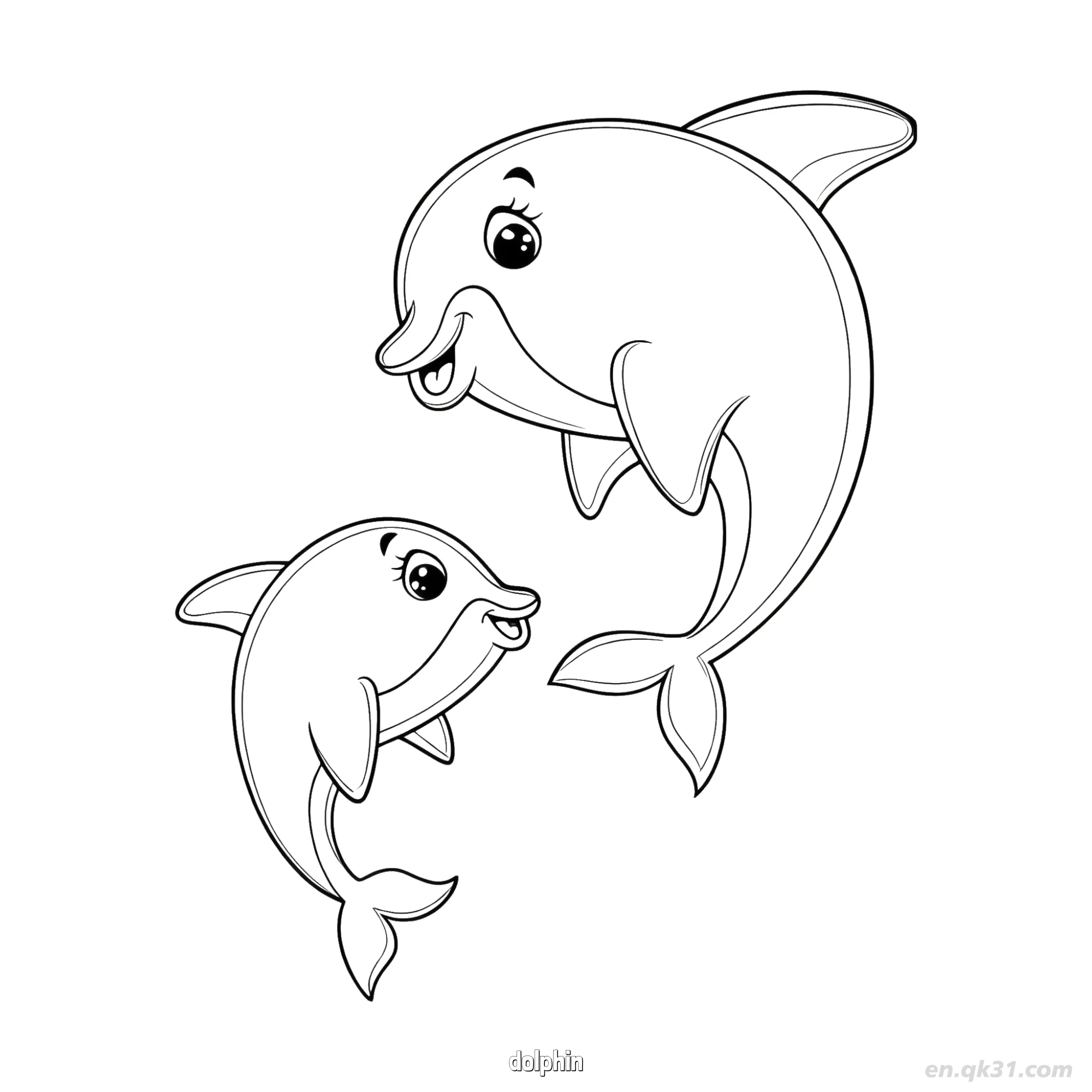 免费 海豚妈妈和宝宝可打印  简笔画涂色页