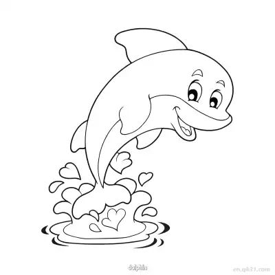 心形水花海豚涂色页 – 免费可打印简笔画涂色画