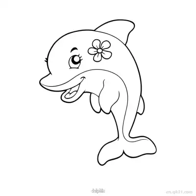带花海豚涂色页 – 免费可打印简笔画涂色画