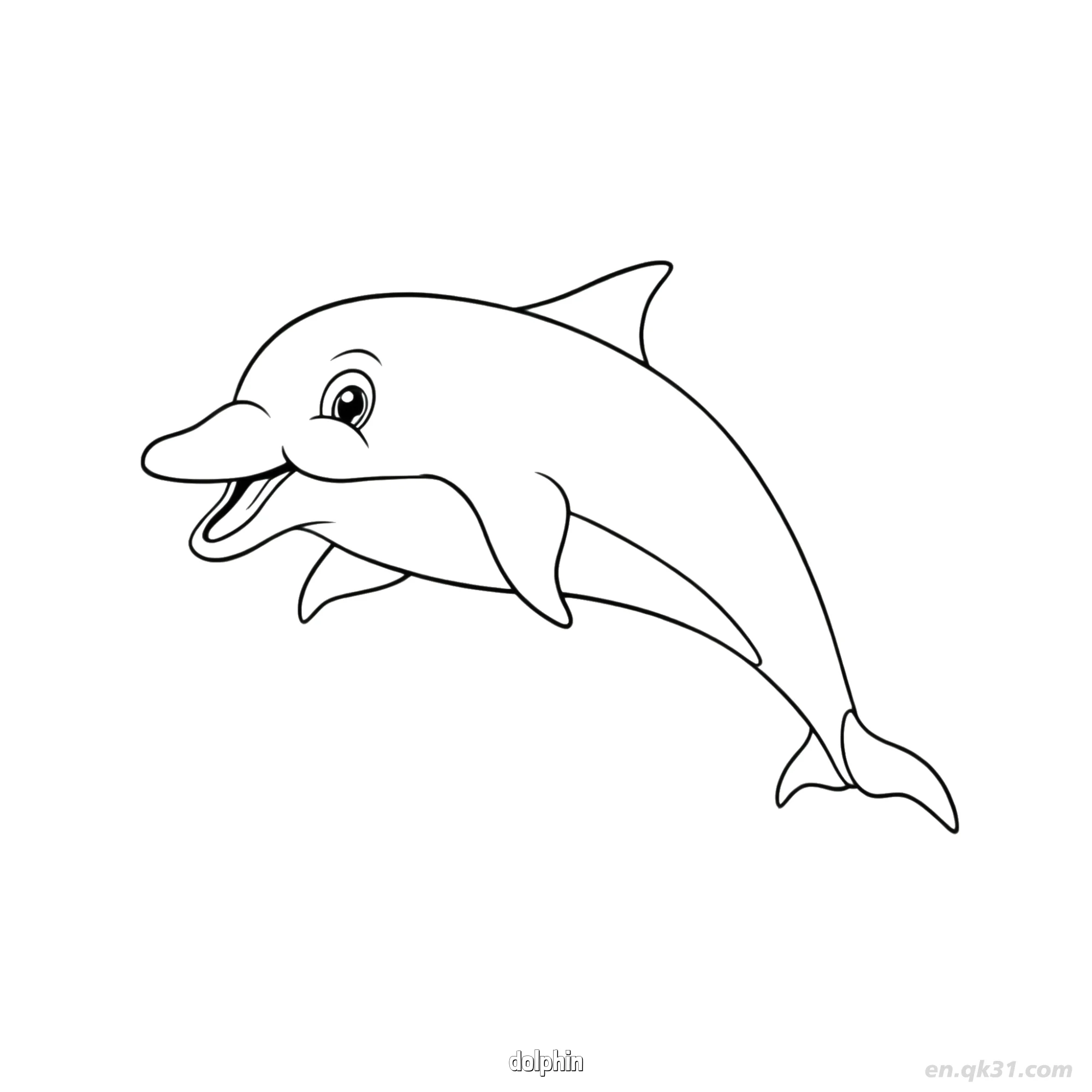 免费 友好张嘴海豚涂色页 简笔画涂色页