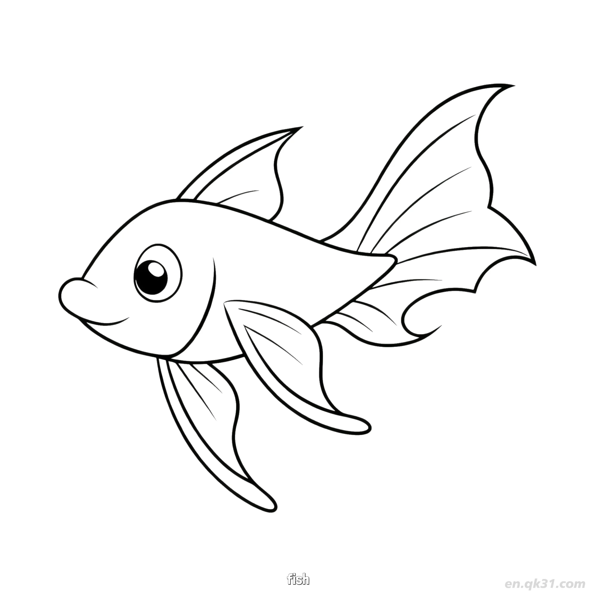 友好微笑长鳍鱼简笔画涂色画 – 为儿童和成人提供的免费可打印简笔画涂色画