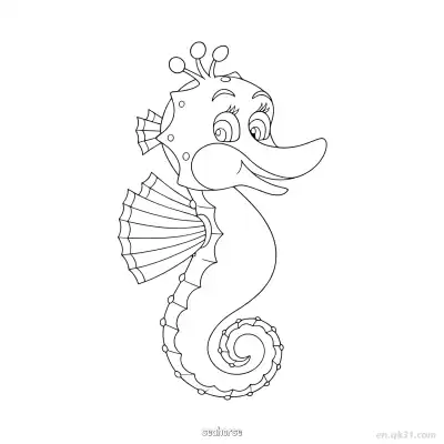 搞笑长嘴海马涂色页  – 免费可打印简笔画涂色画