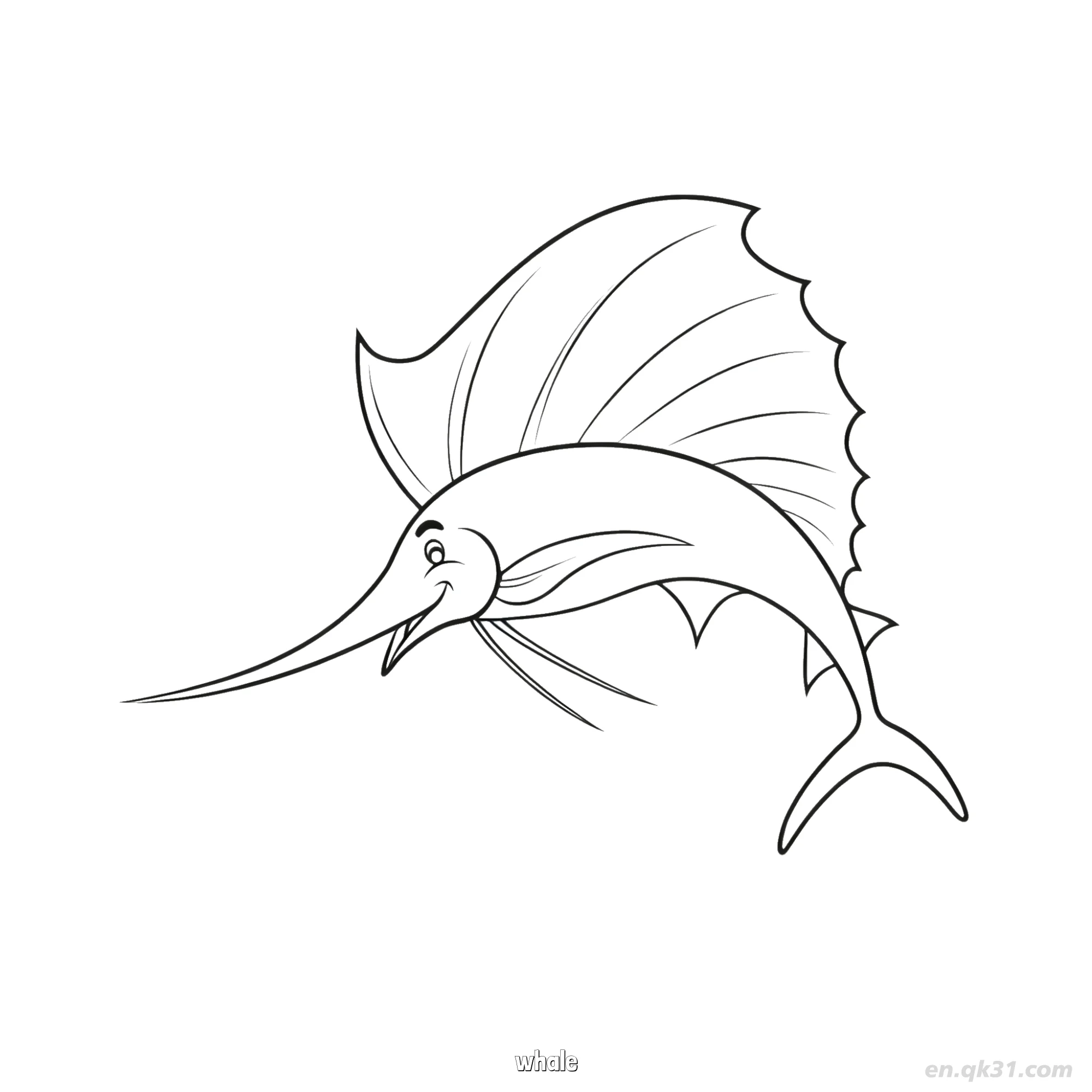 免费 露齿笑斑点卡通鲸鱼涂色页  简笔画涂色页