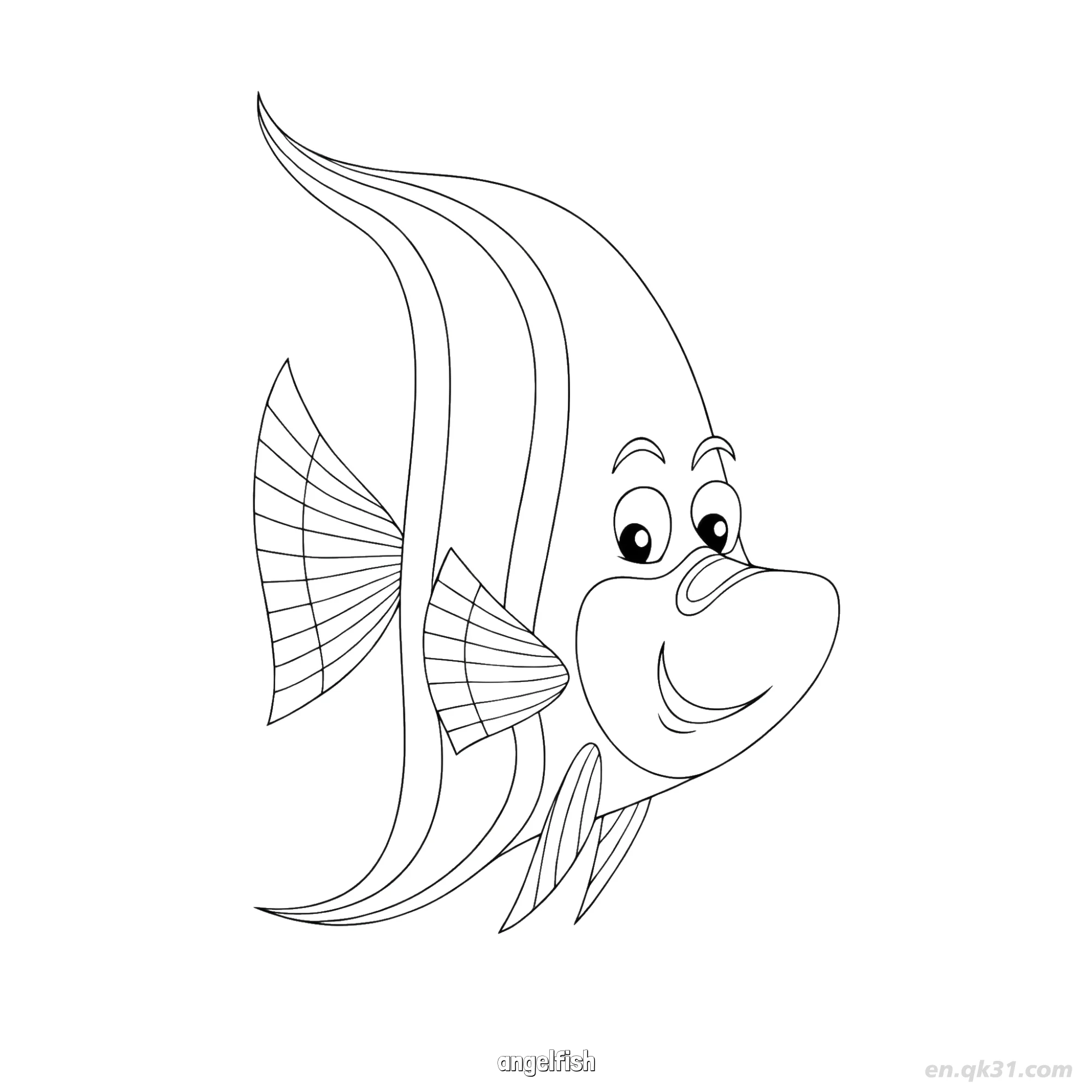 快乐天使鱼涂色页简笔画涂色画 – 为儿童和成人提供的免费可打印简笔画涂色画
