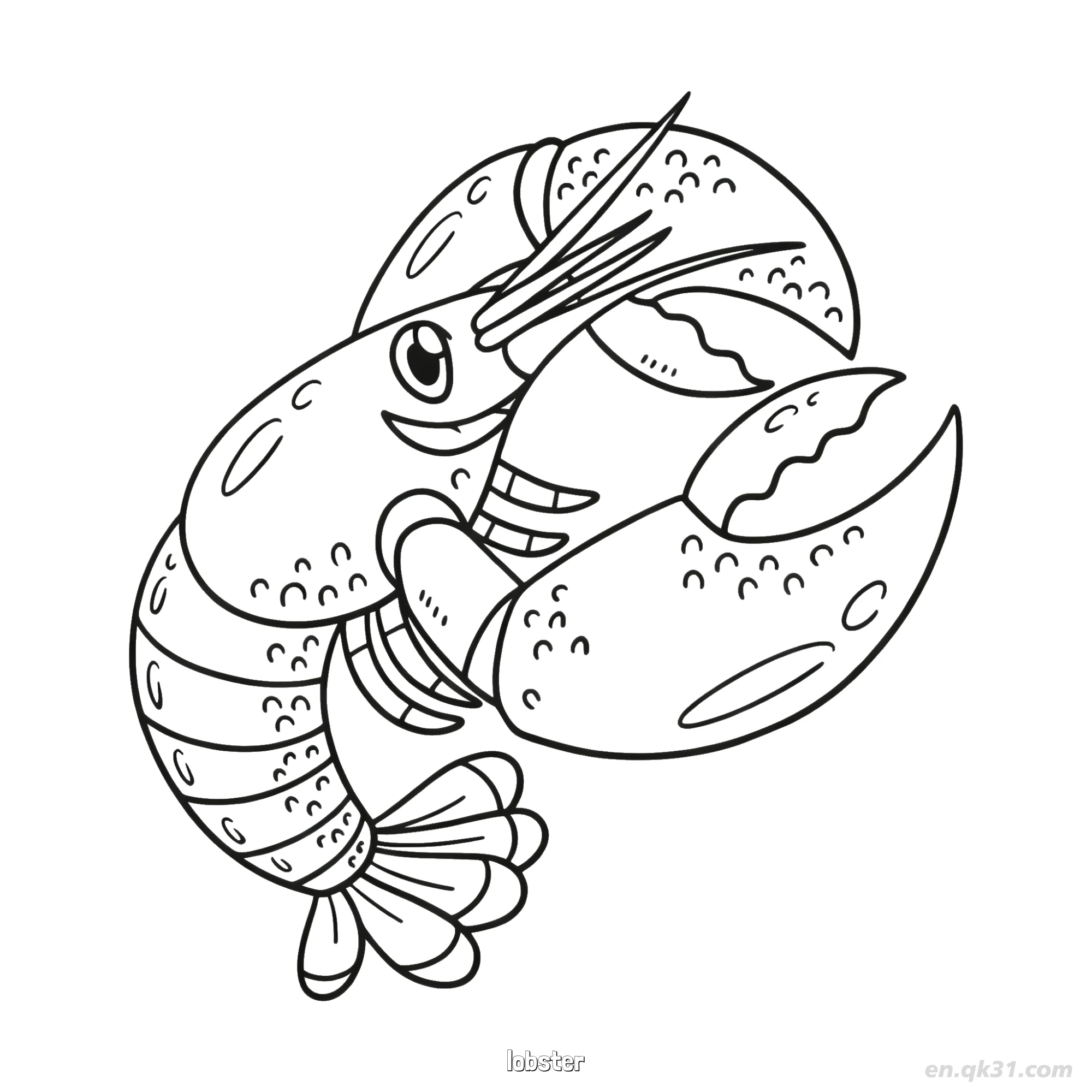 快乐卡通龙虾涂色页简笔画涂色画 – 为儿童和成人提供的免费可打印简笔画涂色画