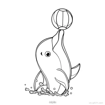 顽皮顶球海豚轮廓图  – 免费可打印简笔画涂色画
