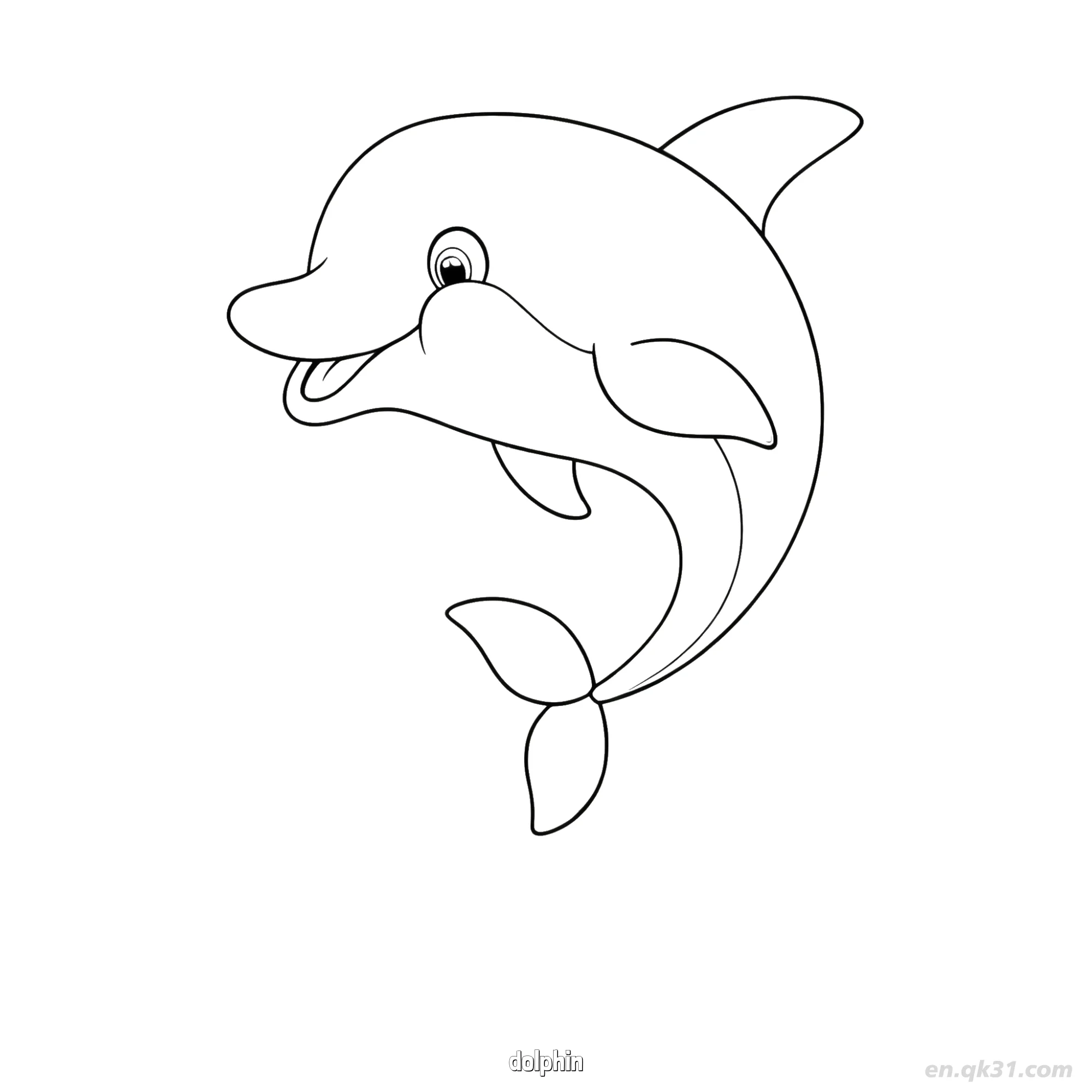 免费 顽皮微笑海豚涂色页 简笔画涂色页