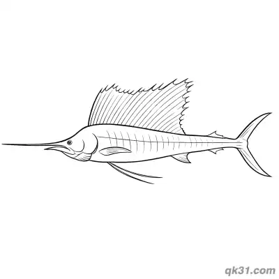 海洋剑鱼自然巡游简笔画涂色页 – 免费可打印简笔画涂色画