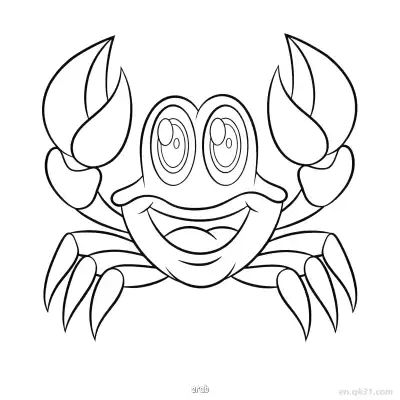 微笑大眼螃蟹涂色页  – 免费可打印简笔画涂色画