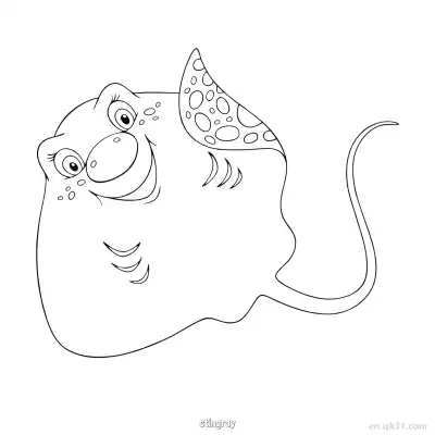 微笑卡通斑点黄貂鱼  – 免费可打印简笔画涂色画