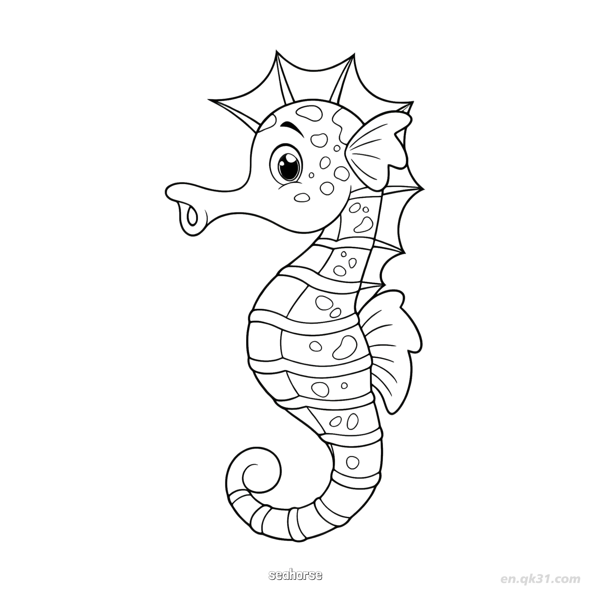 免费 斑点卡通海马涂色页  简笔画涂色页