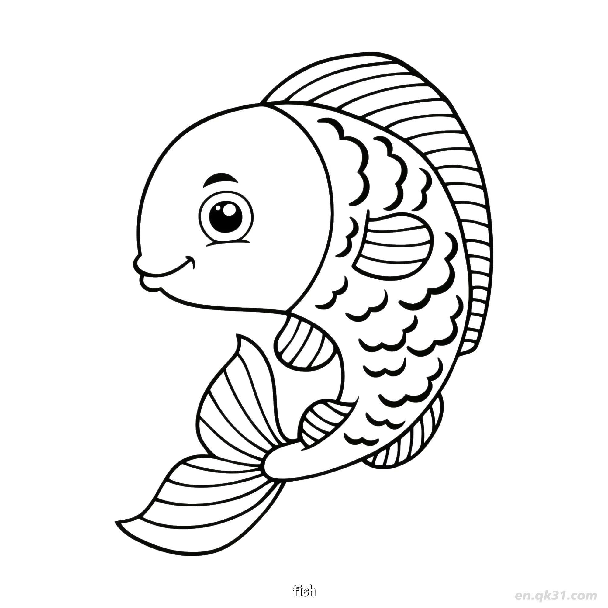 免费 条纹尾鱼涂色页  简笔画涂色页