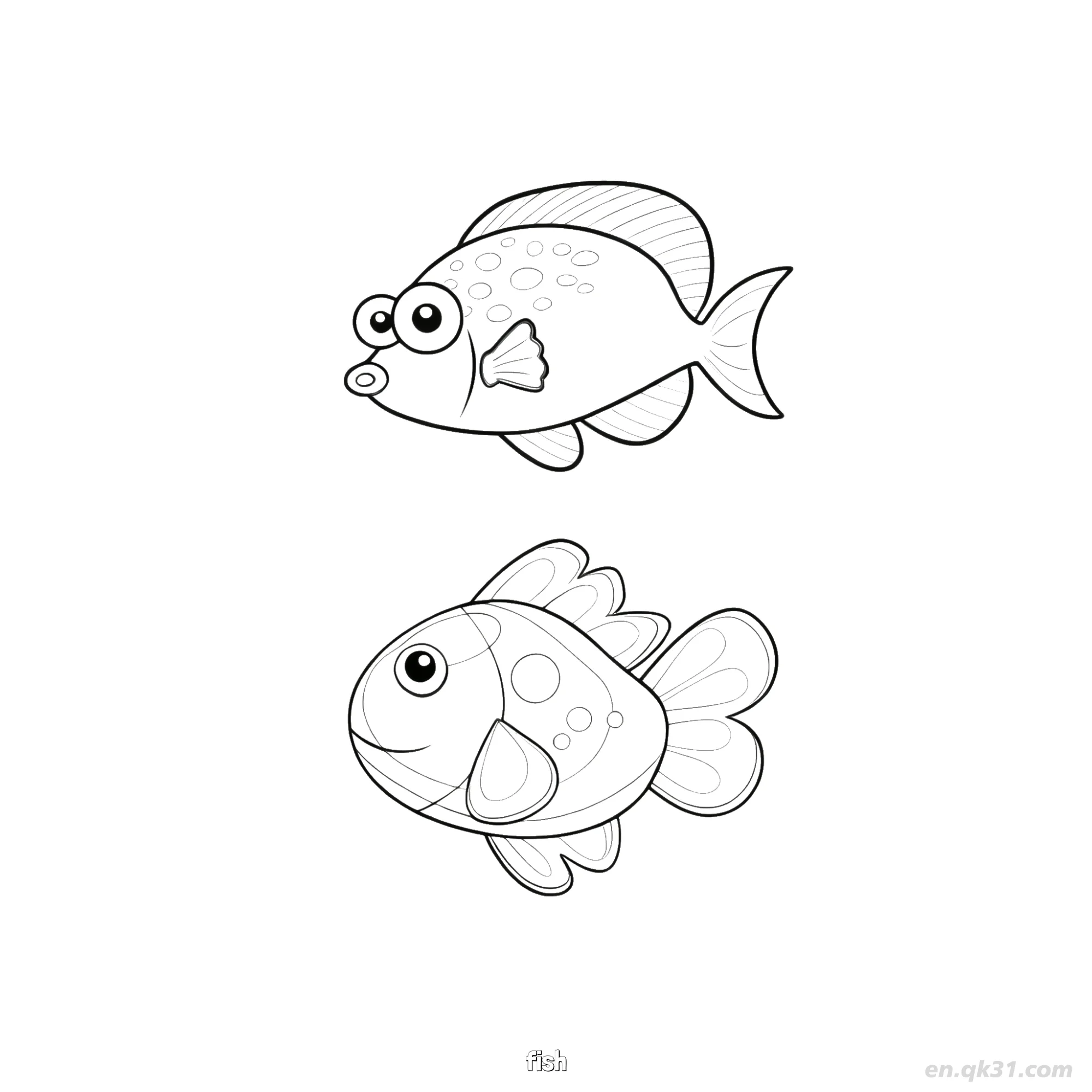 免费 两条接吻斑点鱼涂色页  简笔画涂色页