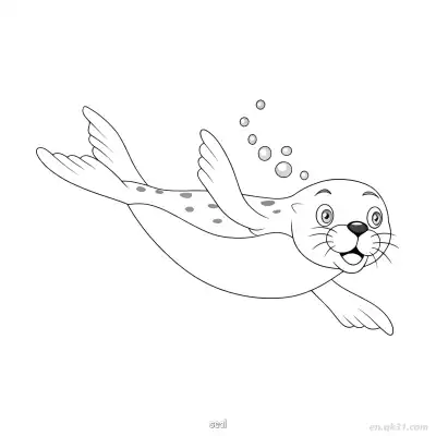 水下带泡泡海豹涂色页  – 免费可打印简笔画涂色画