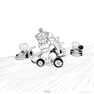 库巴 4简笔画 素描 涂鸦 - 免费可打印马力欧卡丁车 下载PDF – 免费可打印简笔画涂色画