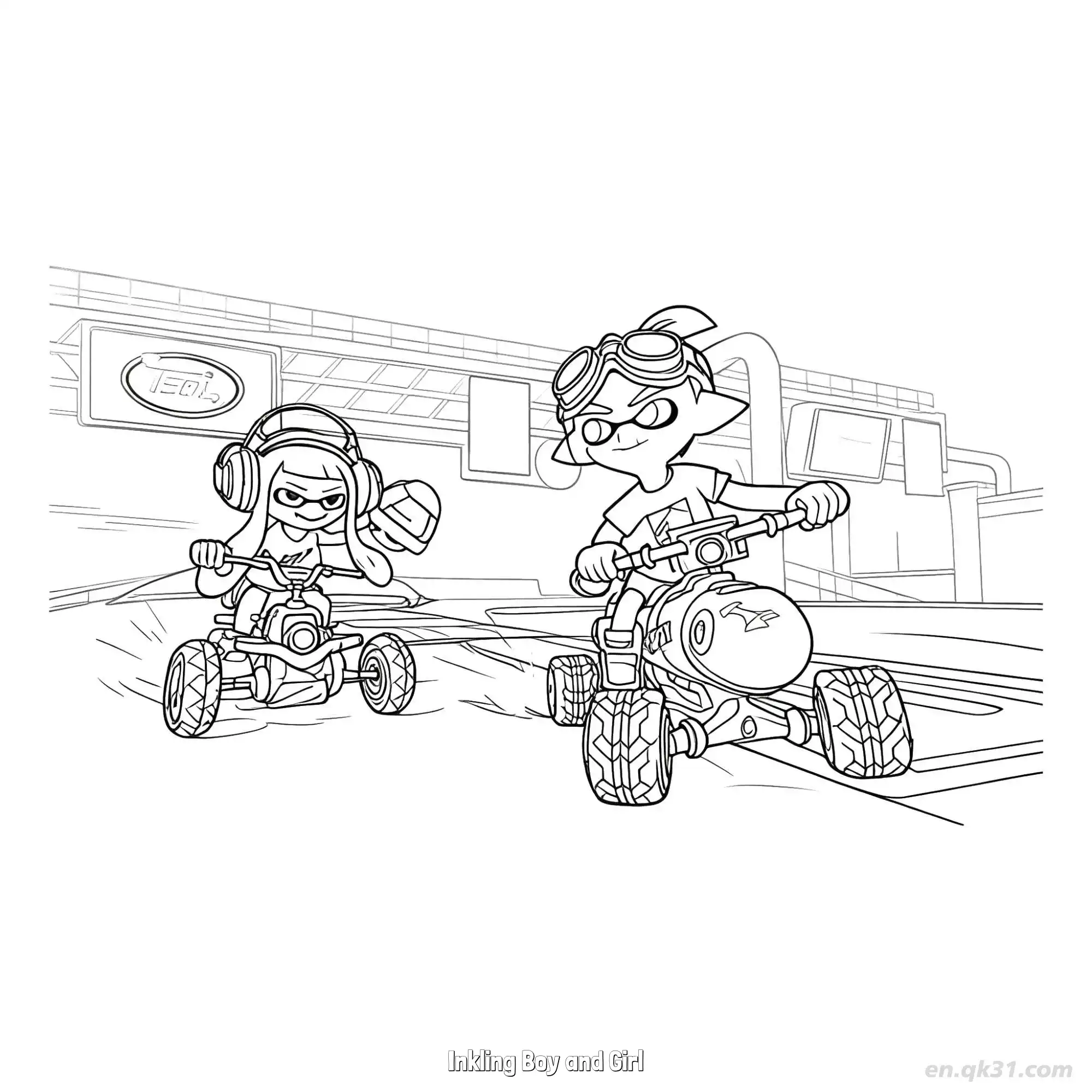 男女孩鱿鱼 简笔画 素描 涂鸦 - 免费可打印马力欧卡丁车 下载PDF简笔画涂色画 – 为儿童和成人提供的免费可打印简笔画涂色画