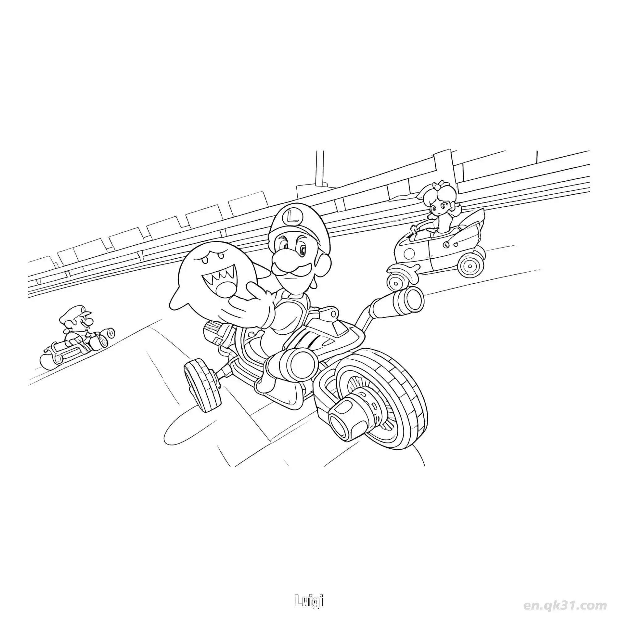 免费 路易吉 简笔画 素描 涂鸦 - 免费可打印马力欧卡丁车 下载PDF 简笔画涂色页