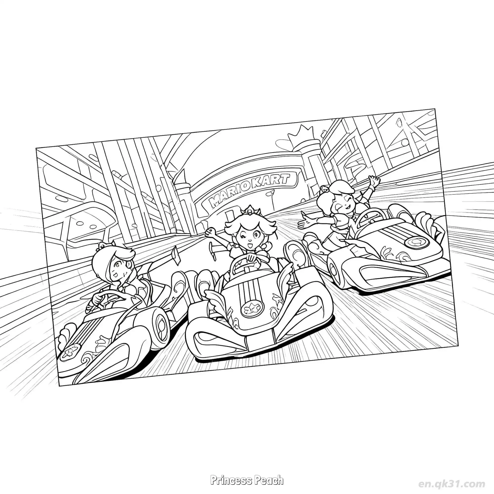 免费 桃花公主 简笔画 素描 涂鸦 - 免费可打印马力欧卡丁车 下载PDF 简笔画涂色页