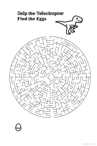 迅猛龙迷宫 - 侏罗纪公园找蛋  – 免费可打印简笔画涂色画