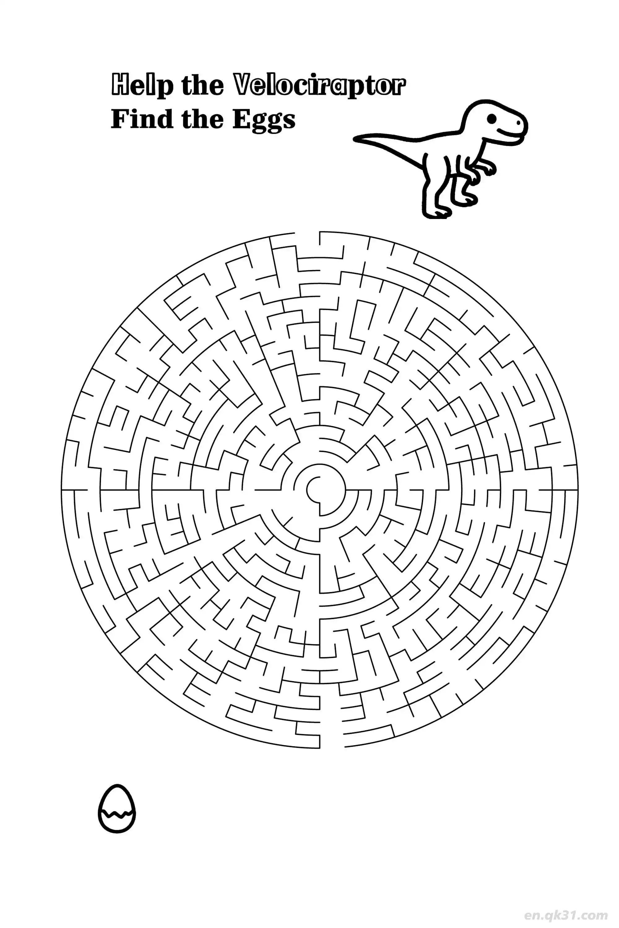 免费 迅猛龙迷宫 - 侏罗纪公园找蛋  简笔画涂色页