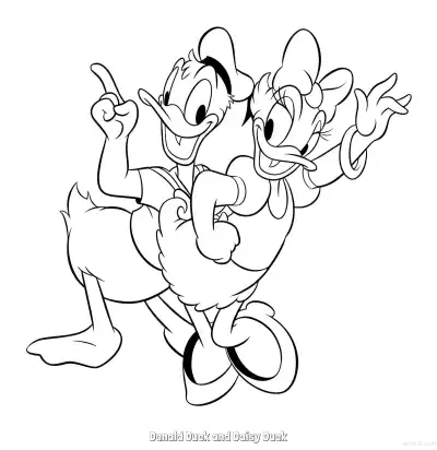 唐老鸭和黛丝鸭 4简笔画 素描 涂鸦 - 免费可打印米老鼠和朋友们 下载PDF – 免费可打印简笔画涂色画