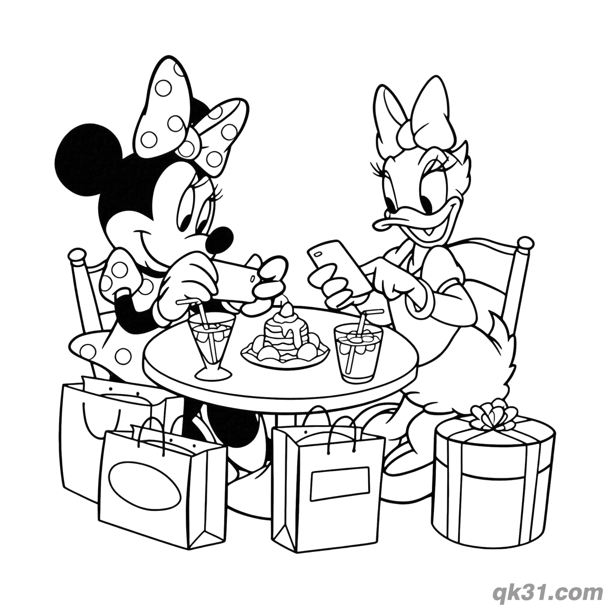 免费 米妮和黛丝咖啡馆甜点简笔画涂色页 简笔画涂色页