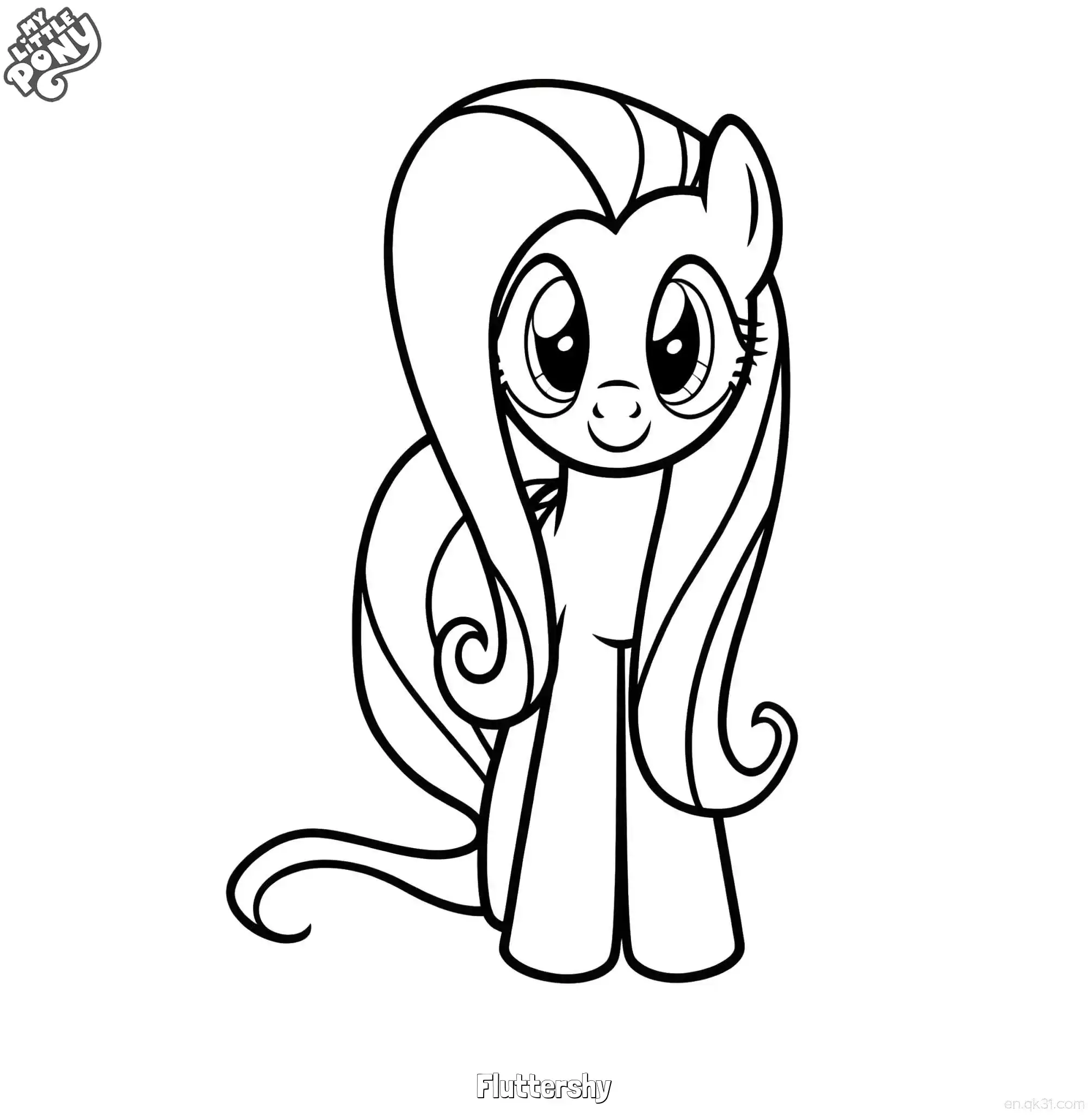 免费 小马宝莉小蝶正面微笑小马涂色页 简笔画涂色页