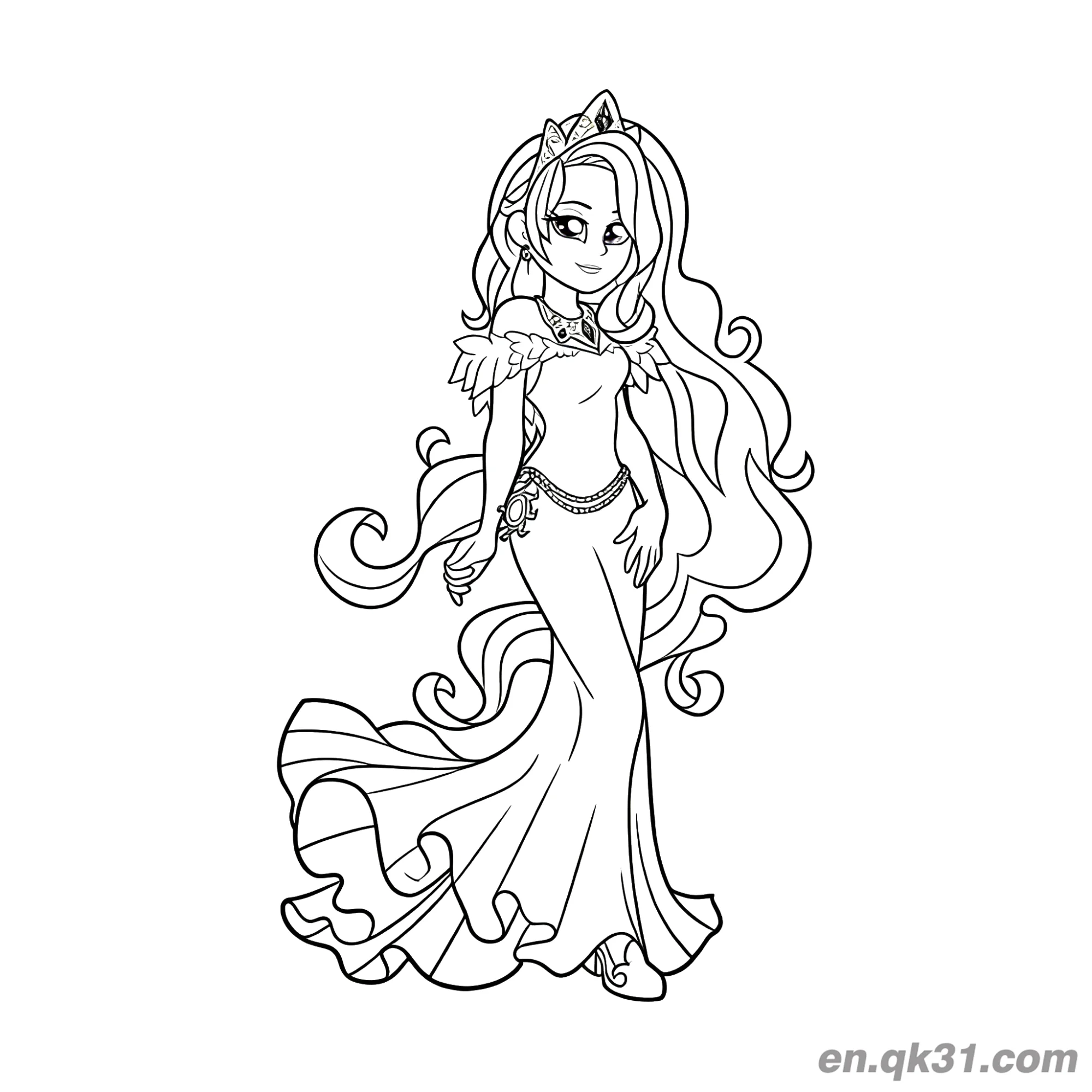 免费 宇宙公主人类形态华丽美人鱼礼服配皇冠简笔画涂色页 简笔画涂色页