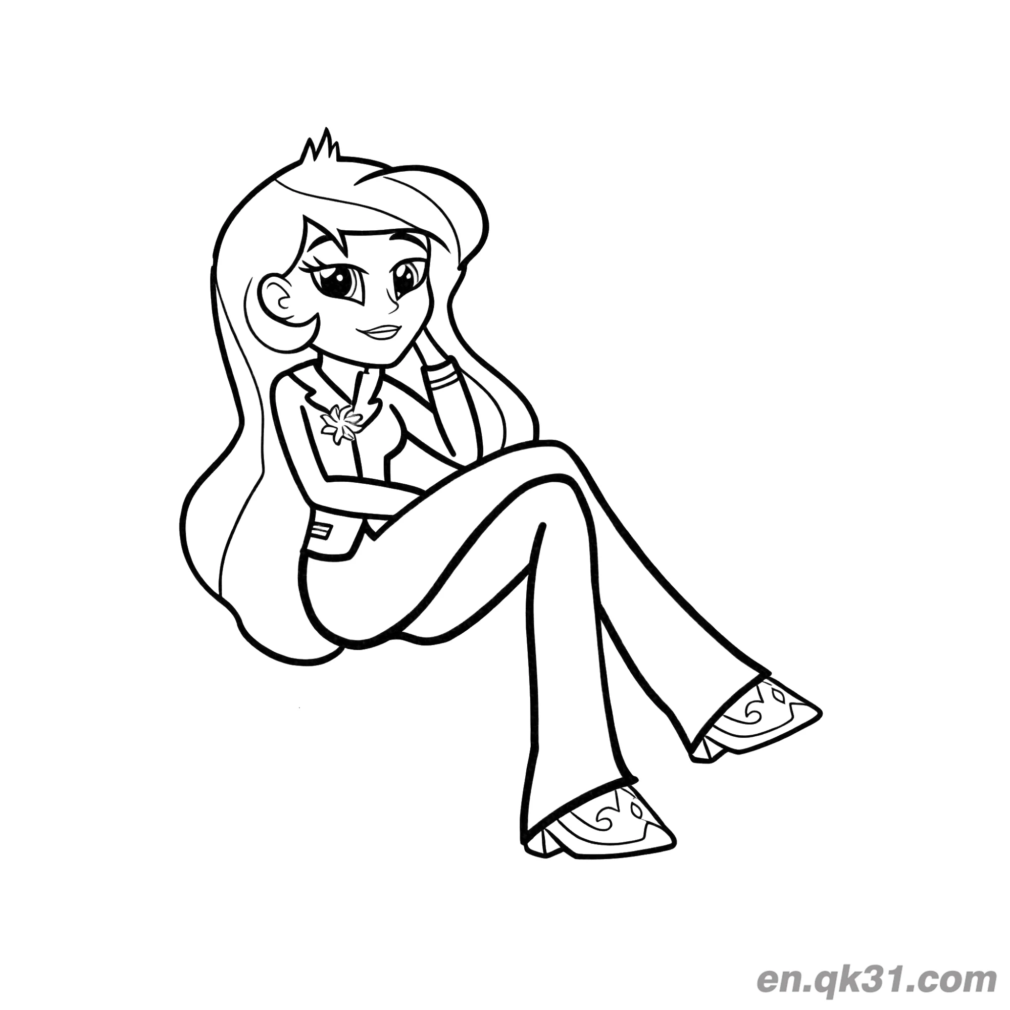 免费 宇宙公主人类形态职业套装交叉腿托腮简笔画涂色页 简笔画涂色页