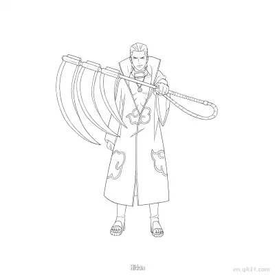 飞段晓组织镰刀武器火影忍者涂色页  – 免费可打印简笔画涂色画