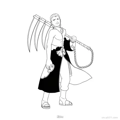飞段肩扛镰刀火影忍者涂色页  – 免费可打印简笔画涂色画