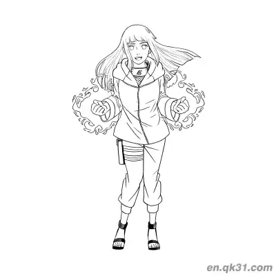 日向雏田查克拉爆发火影忍者涂色页 – 免费可打印简笔画涂色画