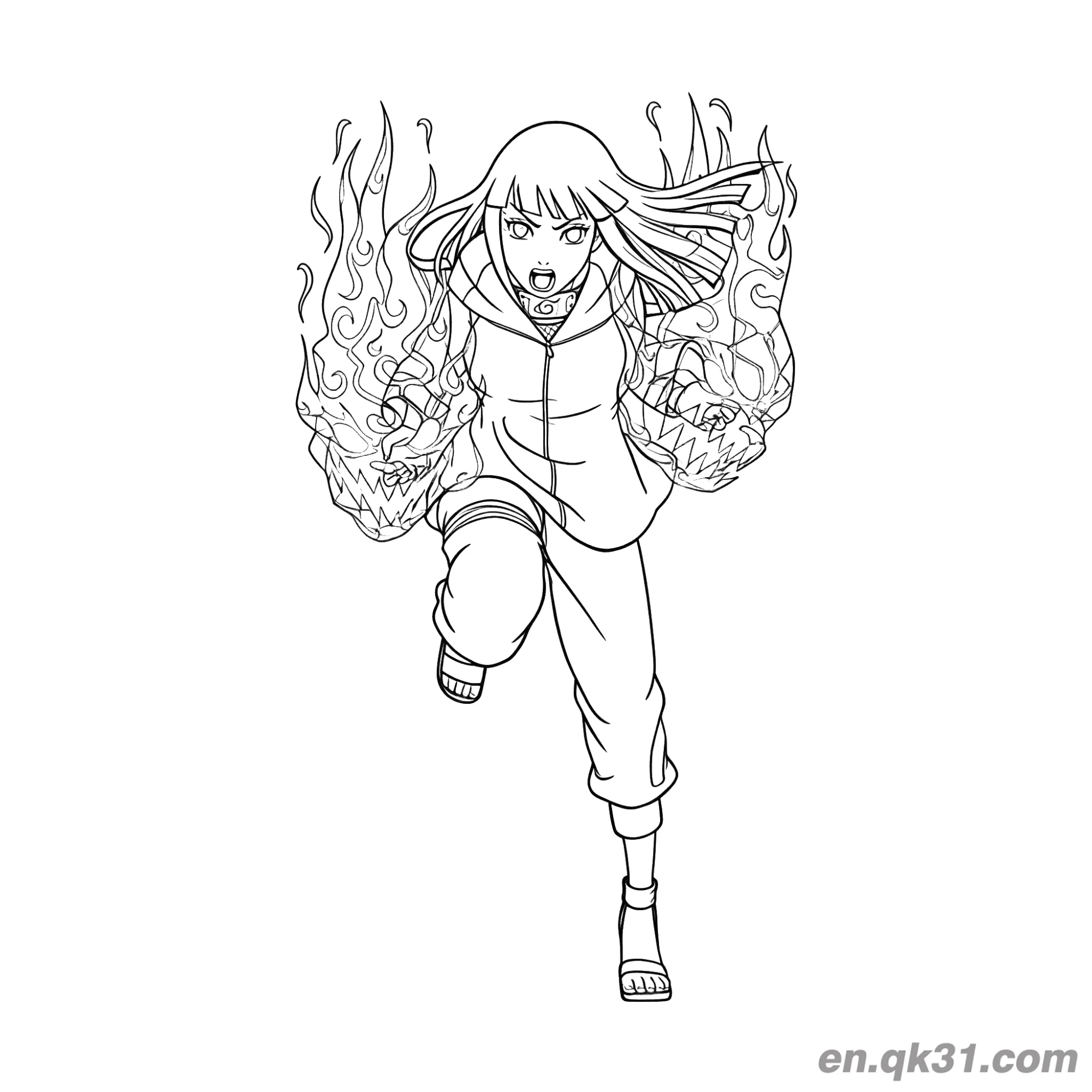 免费 日向雏田查克拉火焰爆发火影忍者涂色页 简笔画涂色页